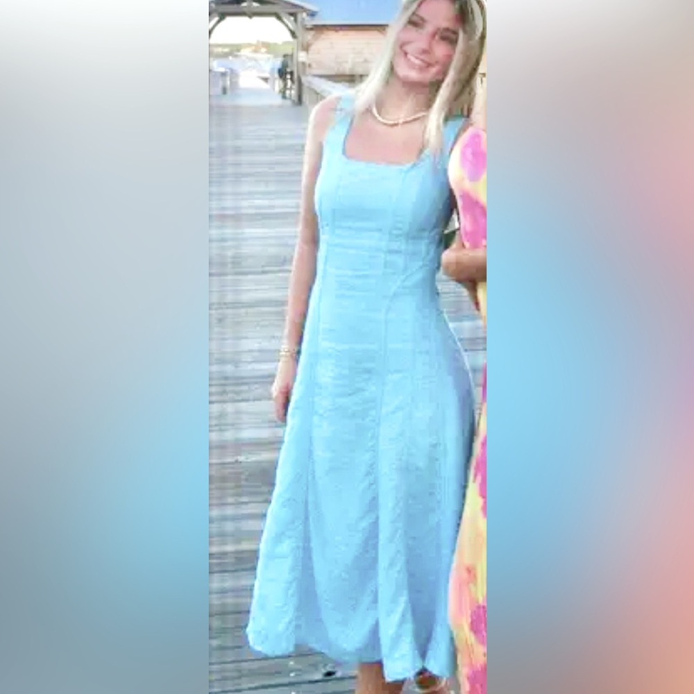 House of Harlow 1960 Sleeveless Linen Audrey Dress in Sky Blue ZB12